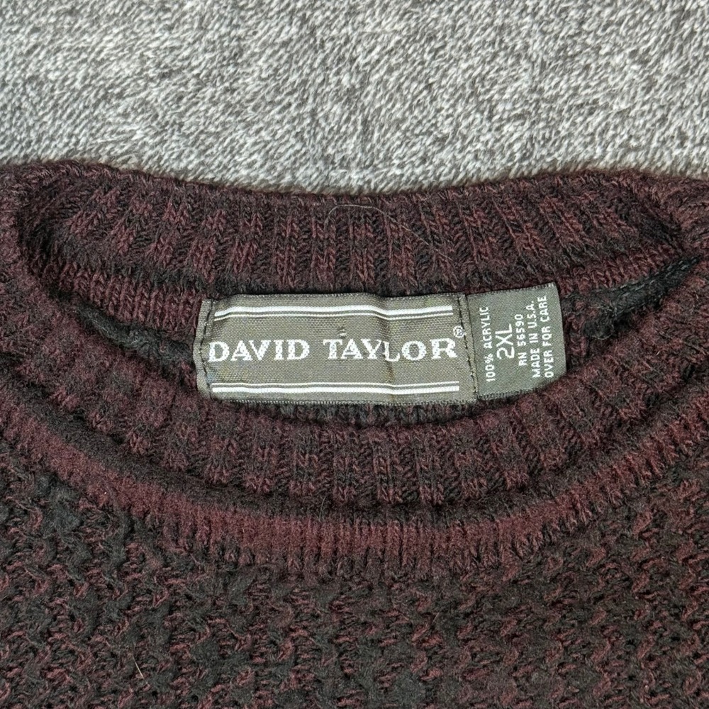 David Taylor Mens 2XL Vintage Textured Knit Crewneck Sweater Brown Made in USA - Picture 2 of 5